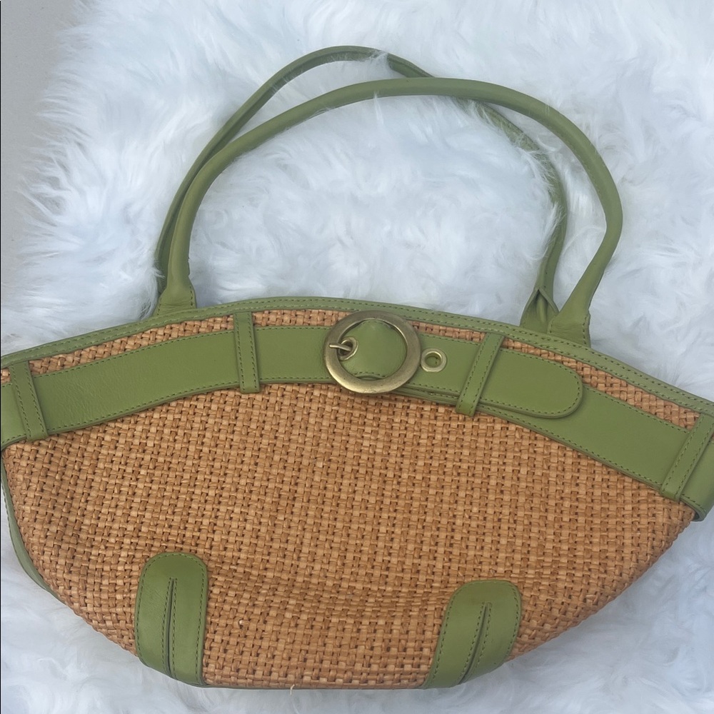 Kate Landry Green and Tan Woven Shoulder Bag